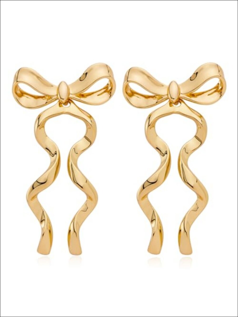 Gold Plated Brass Bow Drop Earrings for Women Long Tassel Chain Dangle